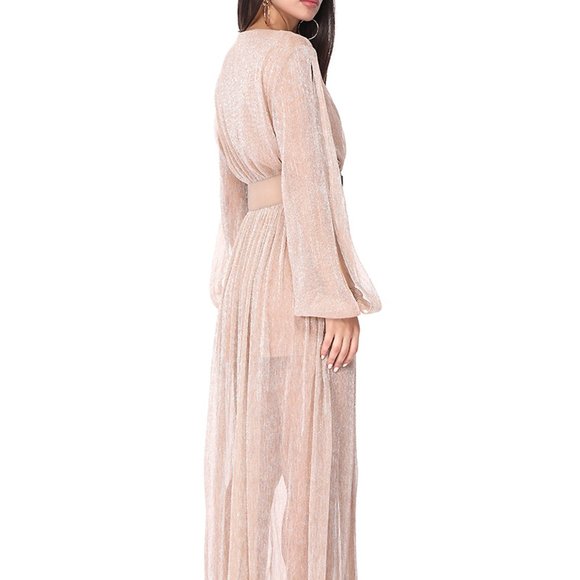 Nude sheer detail long sleeve belted Elegant Dress - Picture 4 of 7